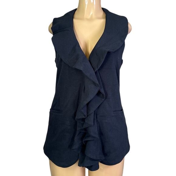 Anthropologie Luii Black Cascading Ruffle Front Vest Size Large - Picture 1 of 9